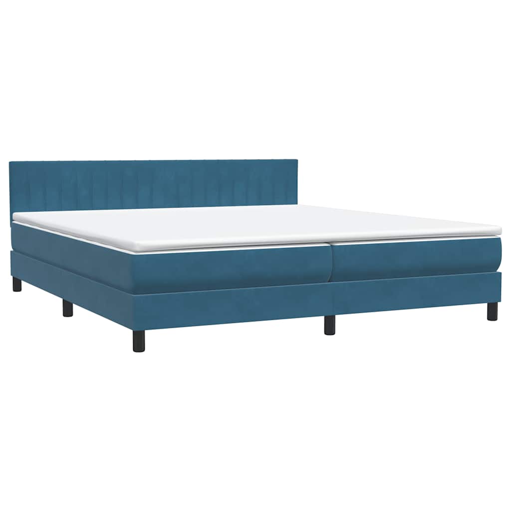 Box Spring κρεβάτι με στρώμα σκούρο μπλε 180x220 cm Βελούδινο