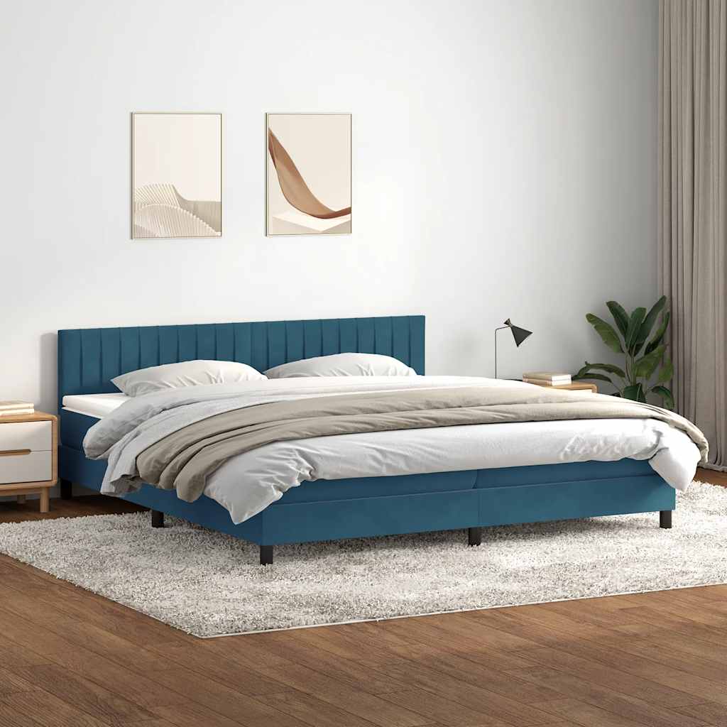 Box Spring κρεβάτι με στρώμα σκούρο μπλε 180x220 cm Βελούδινο