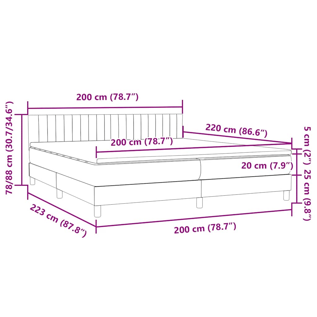 Box Spring Κρεβάτι με στρώμα Μαύρο 200x220 cm Βελούδινο