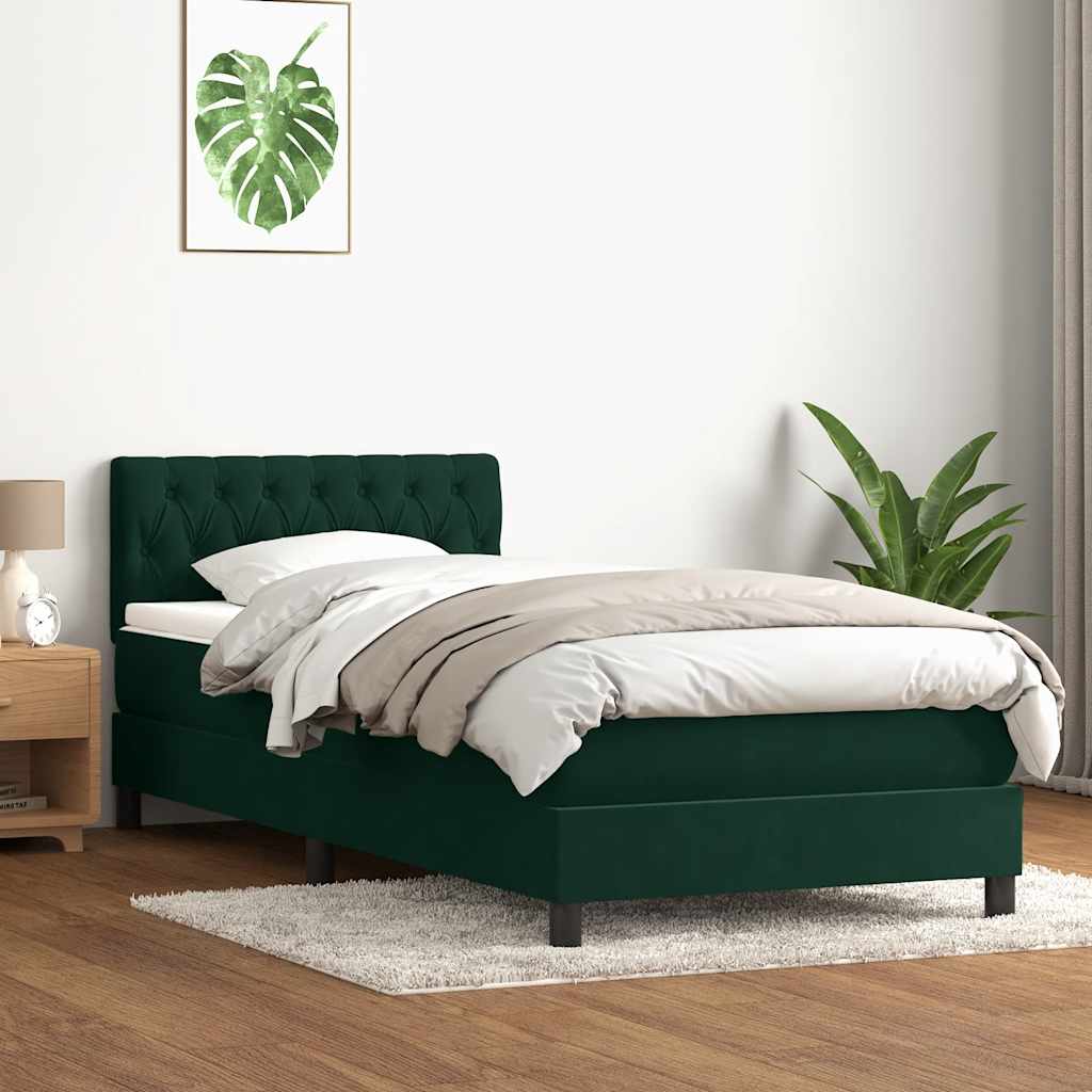 Box Spring κρεβάτι με στρώμα σκούρο πράσινο 90x210εκ. Βελούδινο