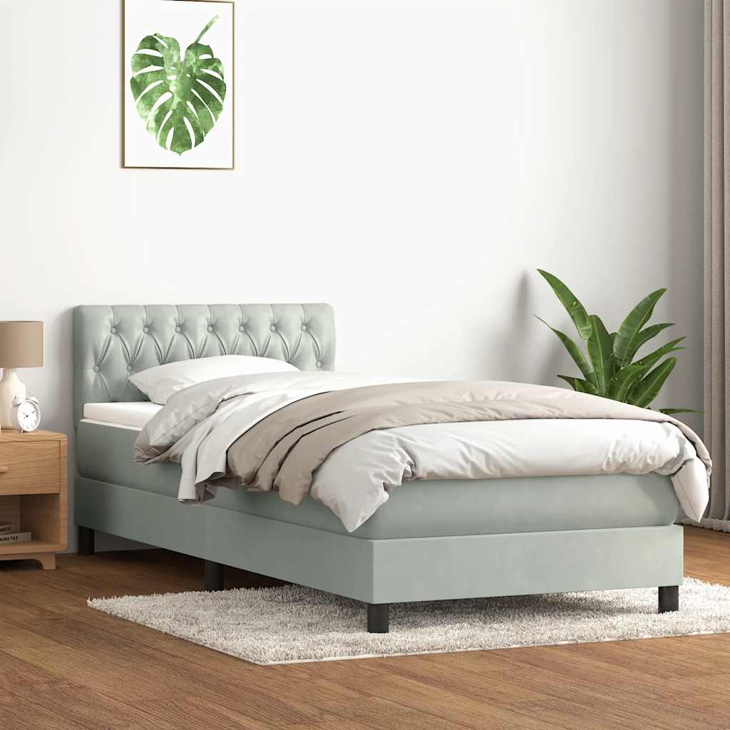 Κρεβάτι Boxspring με Στρώμα Ανοιχτό Γκρι 100x210 εκ. Βελούδινο