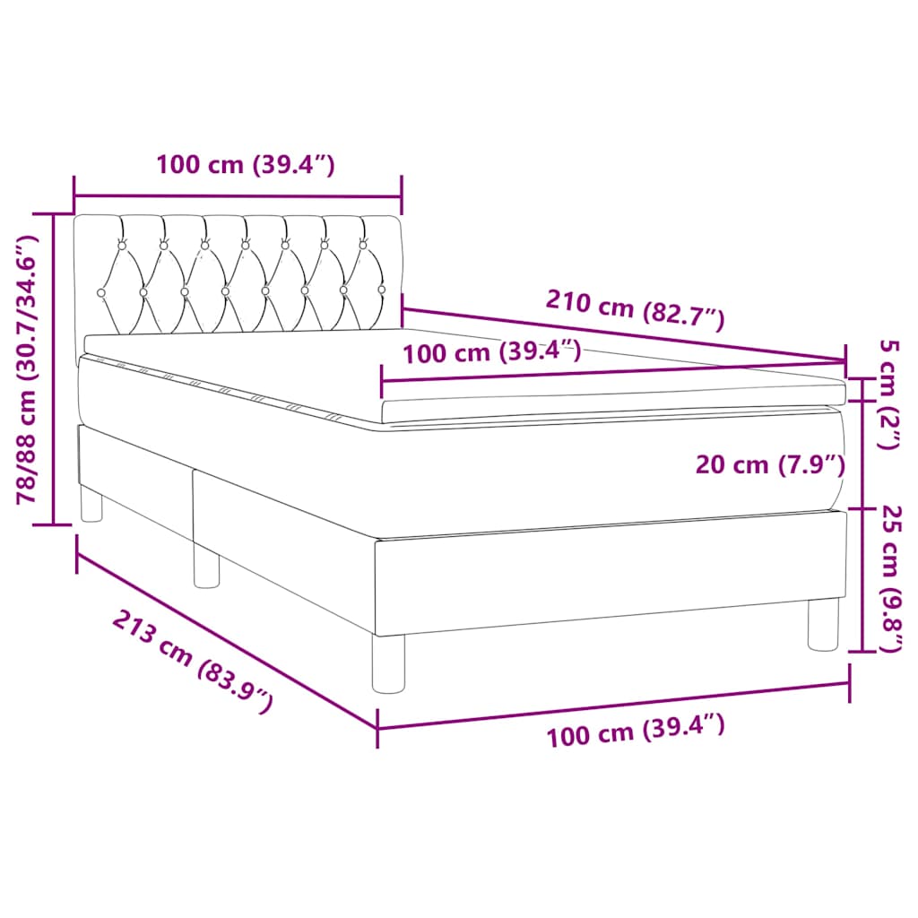 Κρεβάτι Boxspring με Στρώμα Ροζ 100x210 εκ. Βελούδινο - Pakobazaar