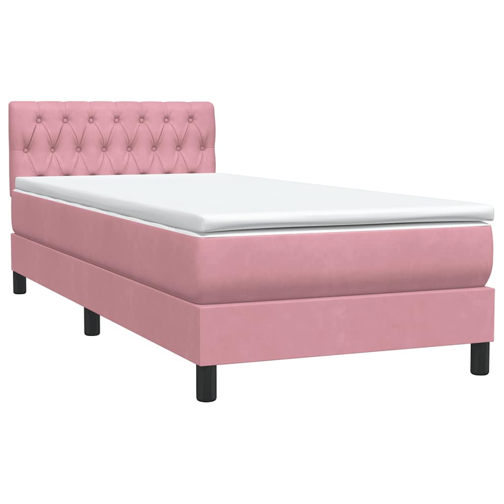 Κρεβάτι Boxspring με Στρώμα Ροζ 100x210 εκ. Βελούδινο - Pakobazaar