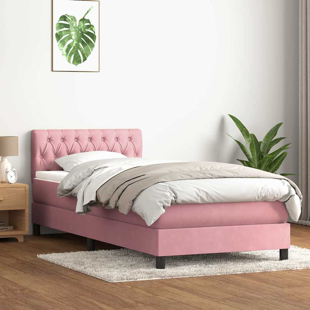 Κρεβάτι Boxspring με Στρώμα Ροζ 100x210 εκ. Βελούδινο - Pakobazaar