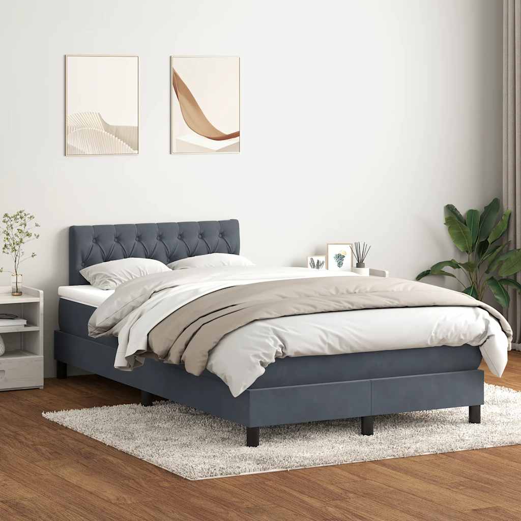 Κρεβάτι Boxspring με Στρώμα Σκούρο Γκρι 120x210 εκ. Βελούδινο - Pakobazaar