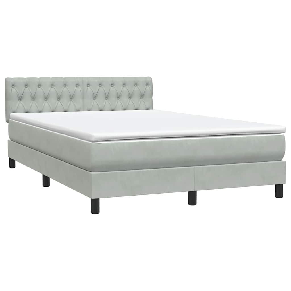 Κρεβάτι Boxspring με Στρώμα Ανοιχτό Γκρι 140x210 εκ. Βελούδινο - Pakobazaar