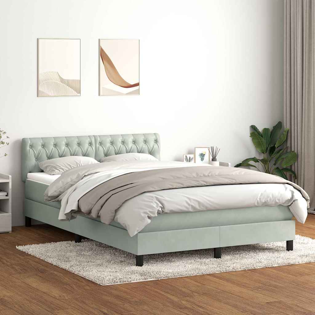 Κρεβάτι Boxspring με Στρώμα Ανοιχτό Γκρι 140x210 εκ. Βελούδινο - Pakobazaar