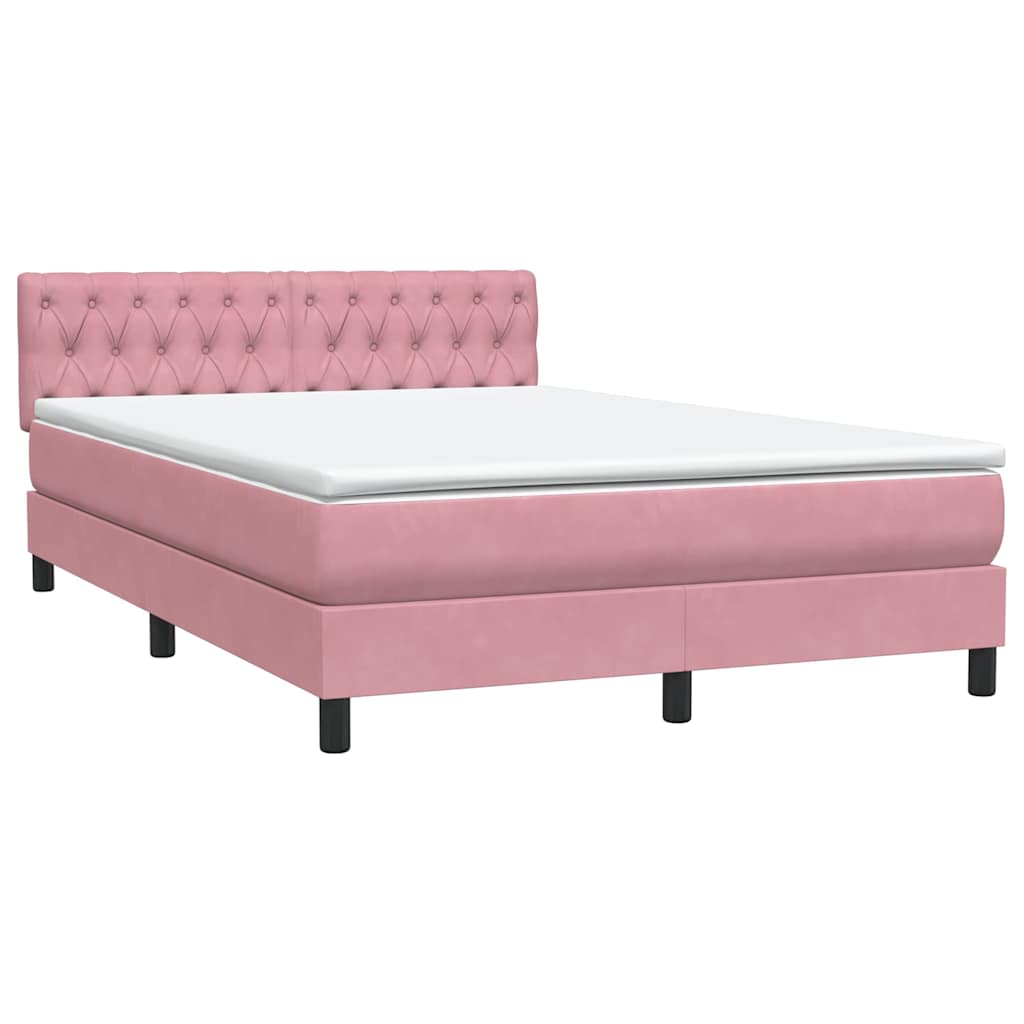 Κρεβάτι Boxspring με Στρώμα Ροζ 140x210 εκ. Βελούδινο - Pakobazaar