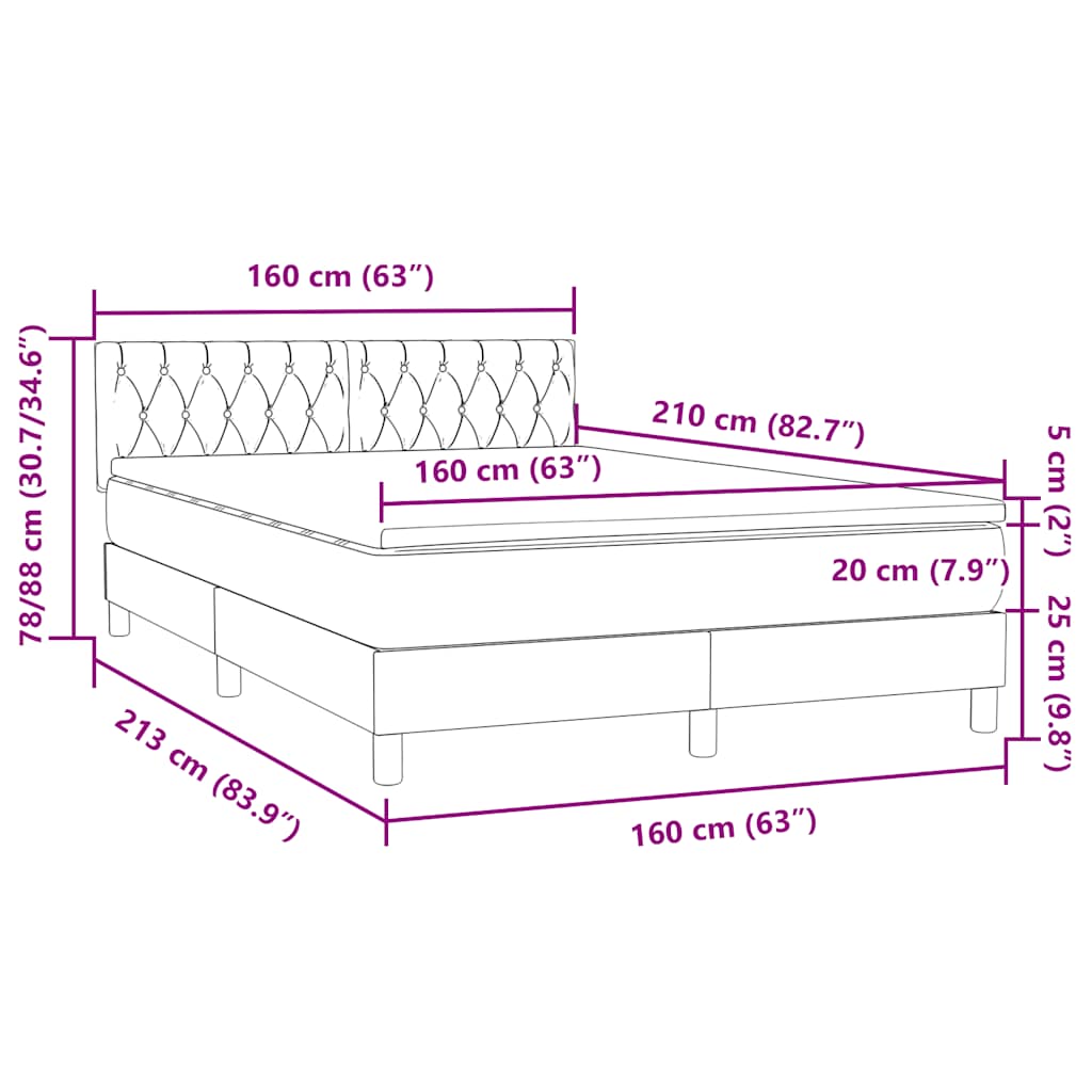 Κρεβάτι Boxspring με Στρώμα Σκούρο Μπλε 160x210 εκ. Βελούδινο