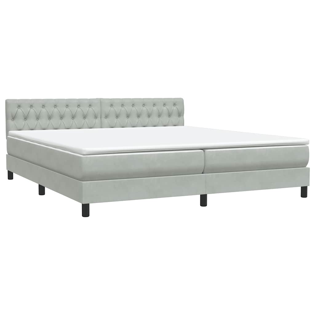 Κρεβάτι Boxspring με Στρώμα Ανοιχτό Γκρι 180x210 εκ. Βελούδινο - Pakobazaar