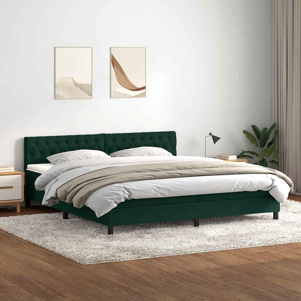 Κρεβάτι Boxspring με Στρώμα Σκούρο Πράσινο 180x210εκ. Βελούδινο