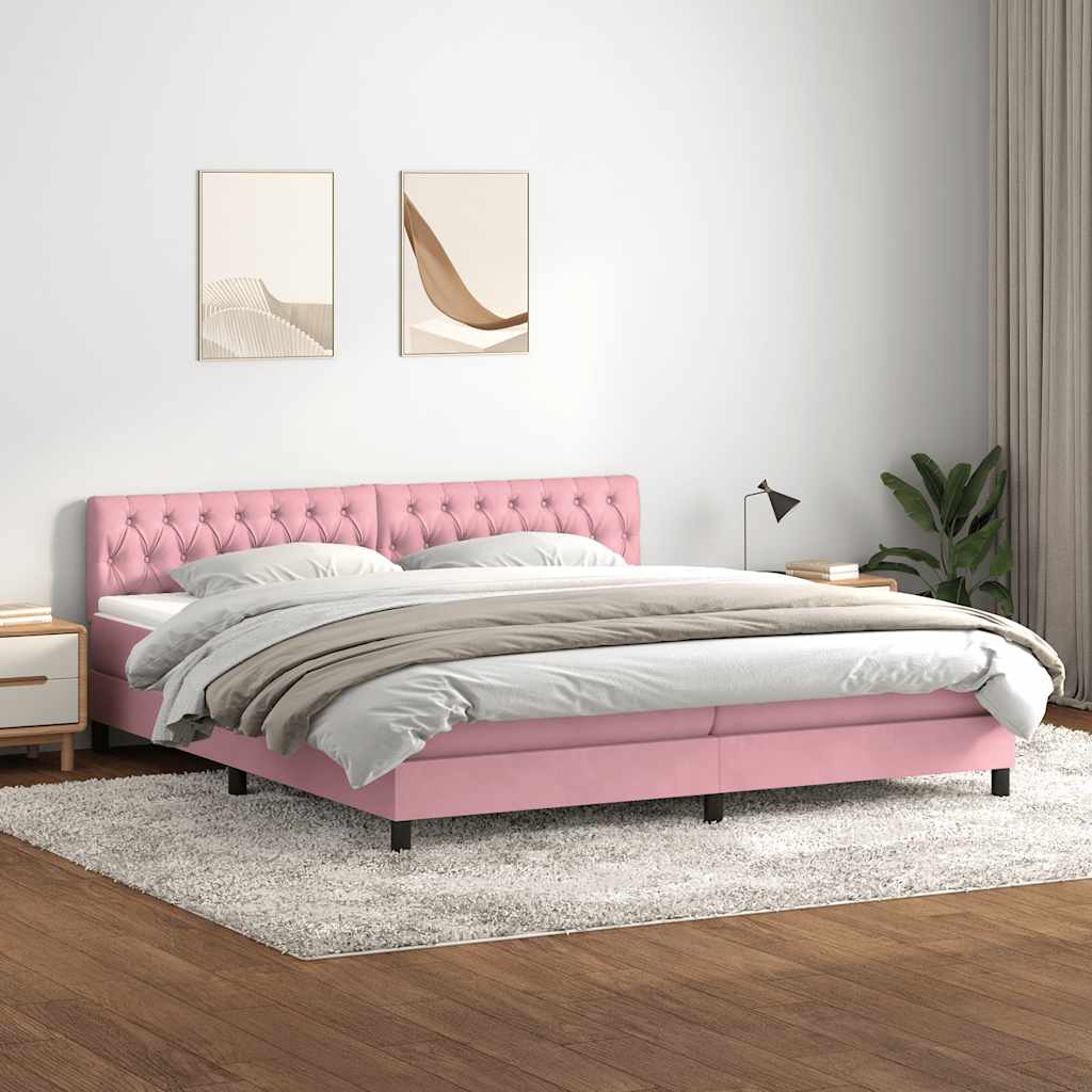 Κρεβάτι Boxspring με Στρώμα Ροζ 180x210 εκ. Βελούδινο
