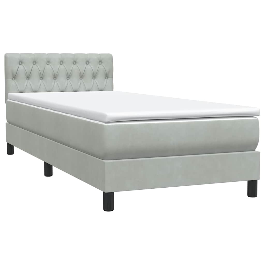 Box Spring κρεβάτι με στρώμα ανοιχτό γκρι 80x220 cm Βελούδινο