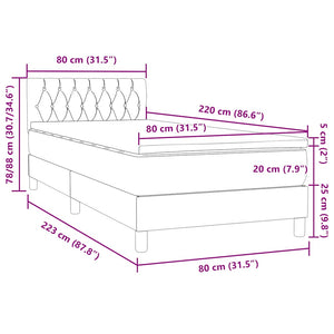 Κρεβάτι Boxspring με Στρώμα Μαύρο 80x220 εκ. Βελούδινο