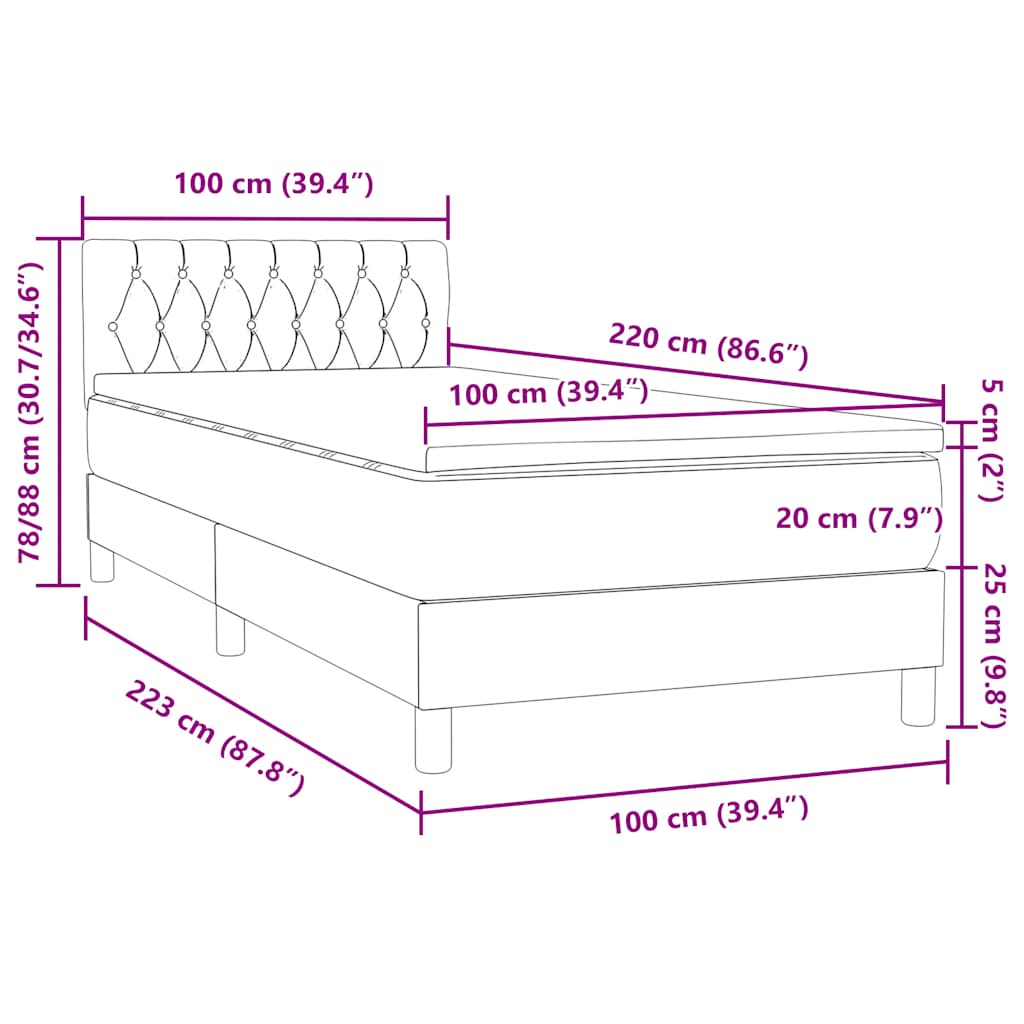 Box Spring κρεβάτι με στρώμα σκούρο πράσινο 100x220cm Βελούδινο - Pakobazaar