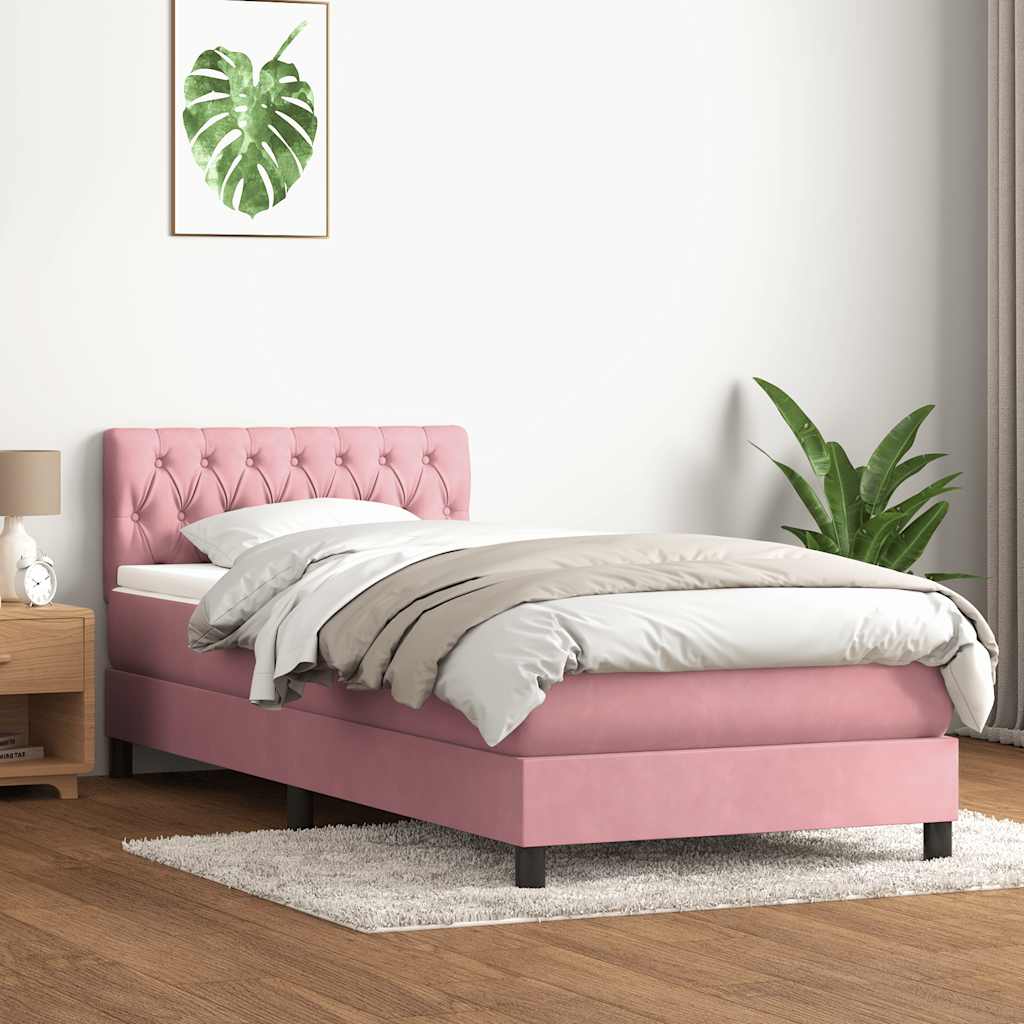 Box Spring κρεβάτι με στρώμα ροζ 100x220 cm Βελούδινο - Pakobazaar