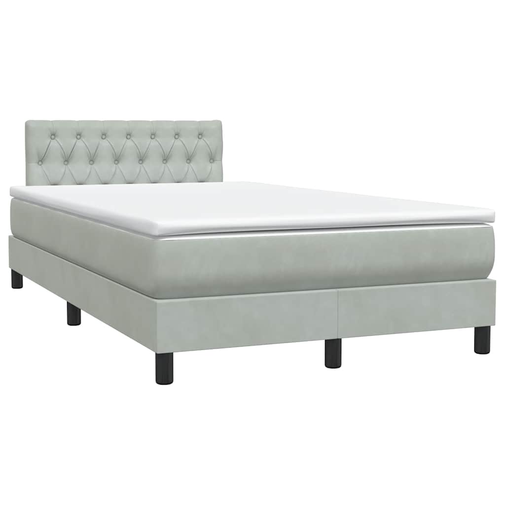 Κρεβάτι Boxspring με Στρώμα Ανοιχτό Γκρι 120x220 εκ. Βελούδινο - Pakobazaar