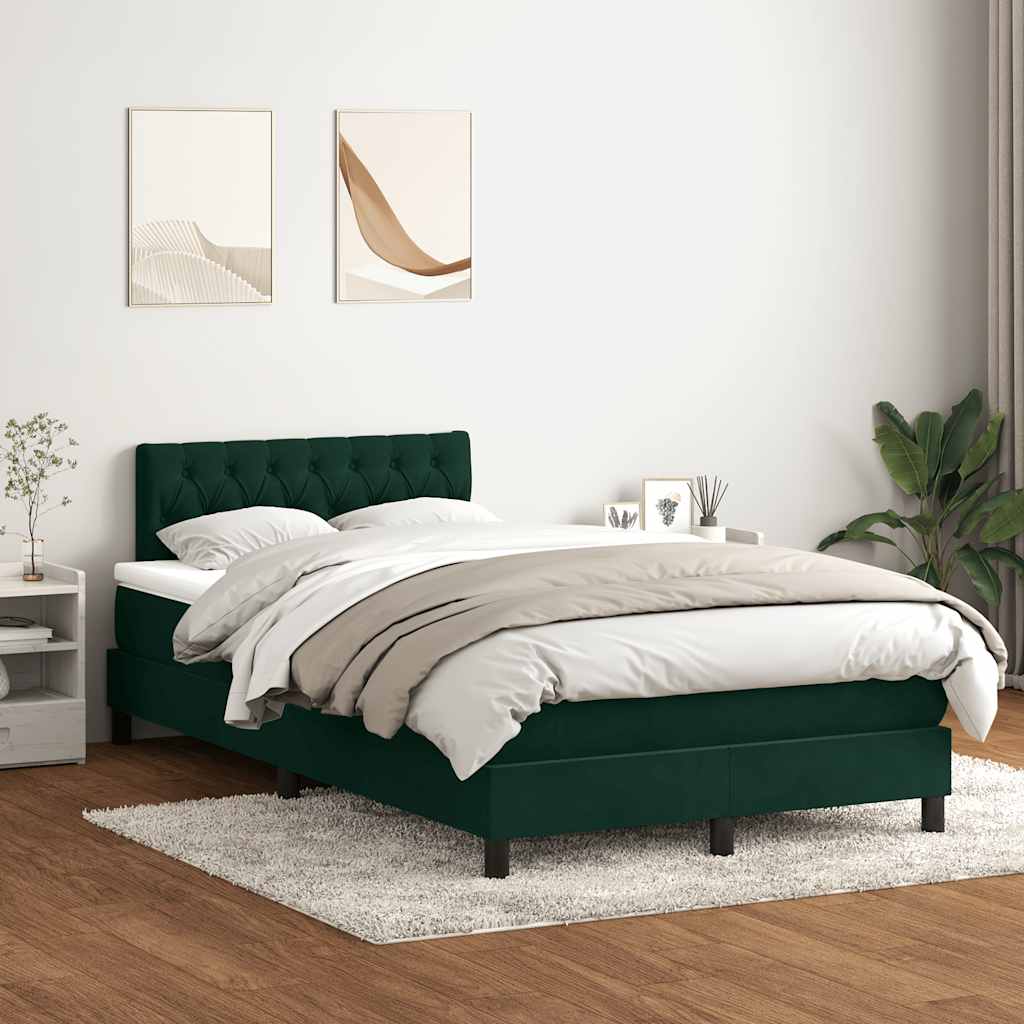 Box Spring κρεβάτι με στρώμα σκούρο πράσινο 120x220cm Βελούδινο - Pakobazaar