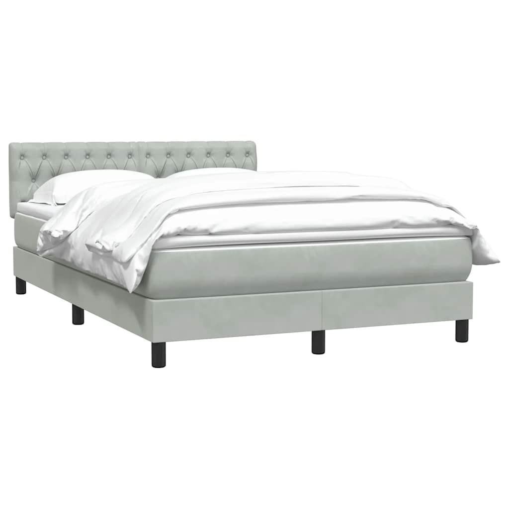 Κρεβάτι Boxspring με Στρώμα Ανοιχτό Γκρι 140x220 εκ. Βελούδινο - Pakobazaar