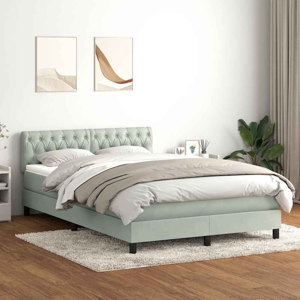 Κρεβάτι Boxspring με Στρώμα Ανοιχτό Γκρι 140x220 εκ. Βελούδινο - Pakobazaar