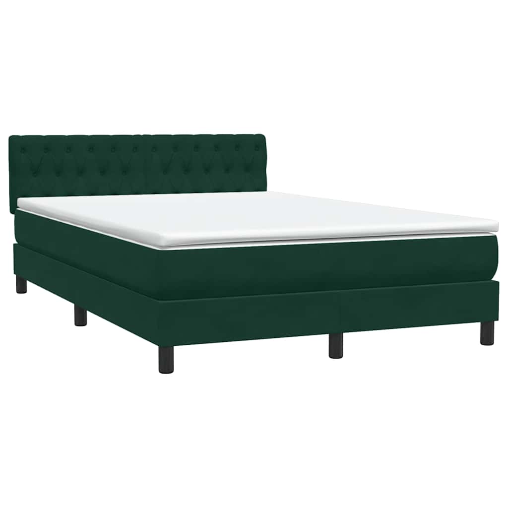 Box Spring Κρεβάτι με στρώμα Σκούρο πράσινο 140x220cm Βελούδινο