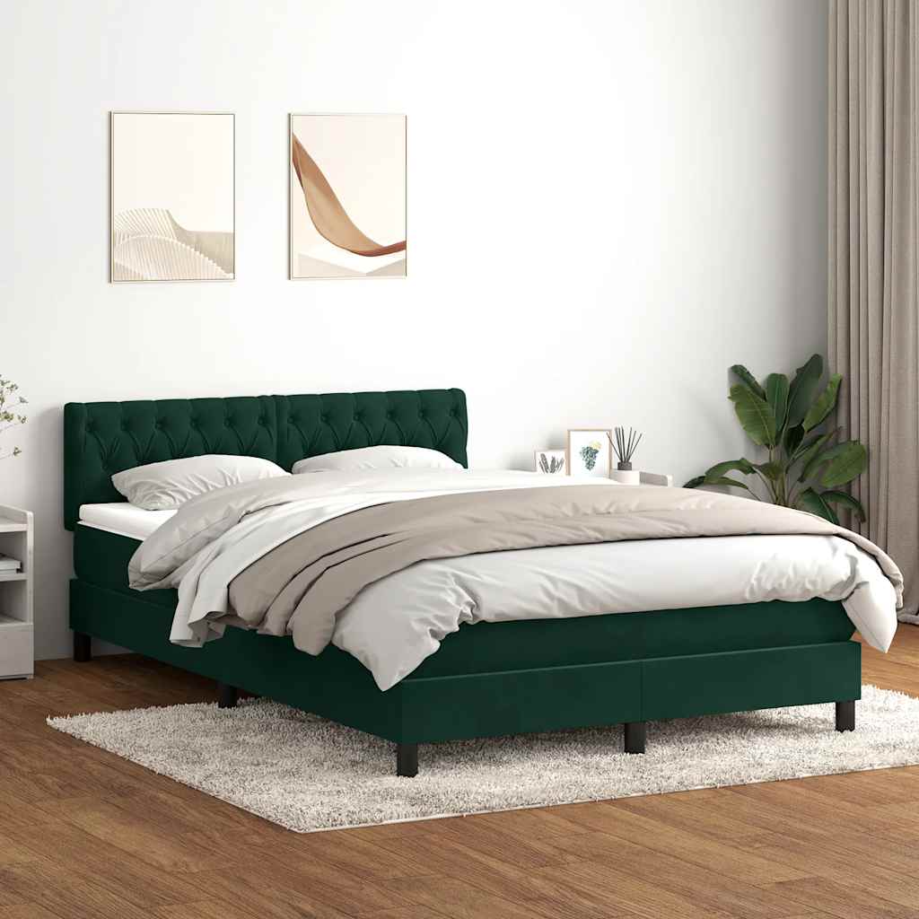 Box Spring Κρεβάτι με στρώμα Σκούρο πράσινο 140x220cm Βελούδινο