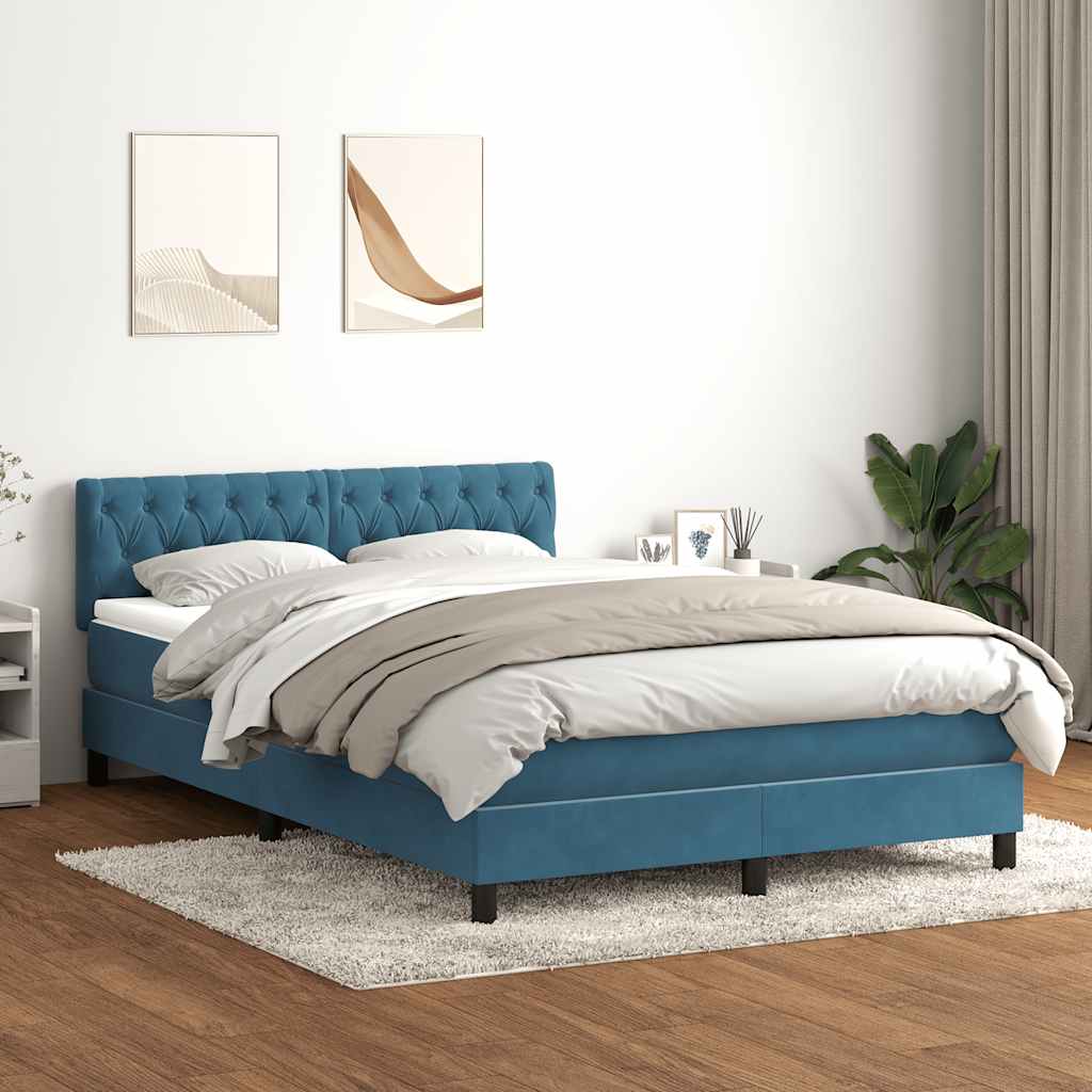 Box Spring κρεβάτι με στρώμα σκούρο μπλε 140x220 cm Βελούδινο