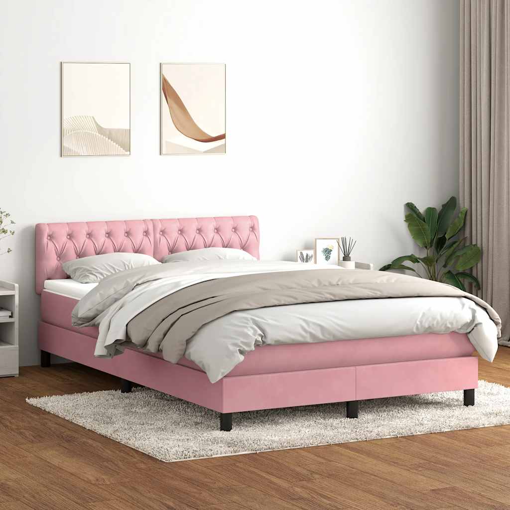 Box Spring κρεβάτι με στρώμα ροζ 140x220 cm Βελούδινο - Pakobazaar