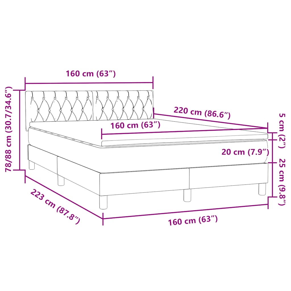 Box Spring Κρεβάτι με στρώμα Μαύρο 160x220 cm Βελούδινο