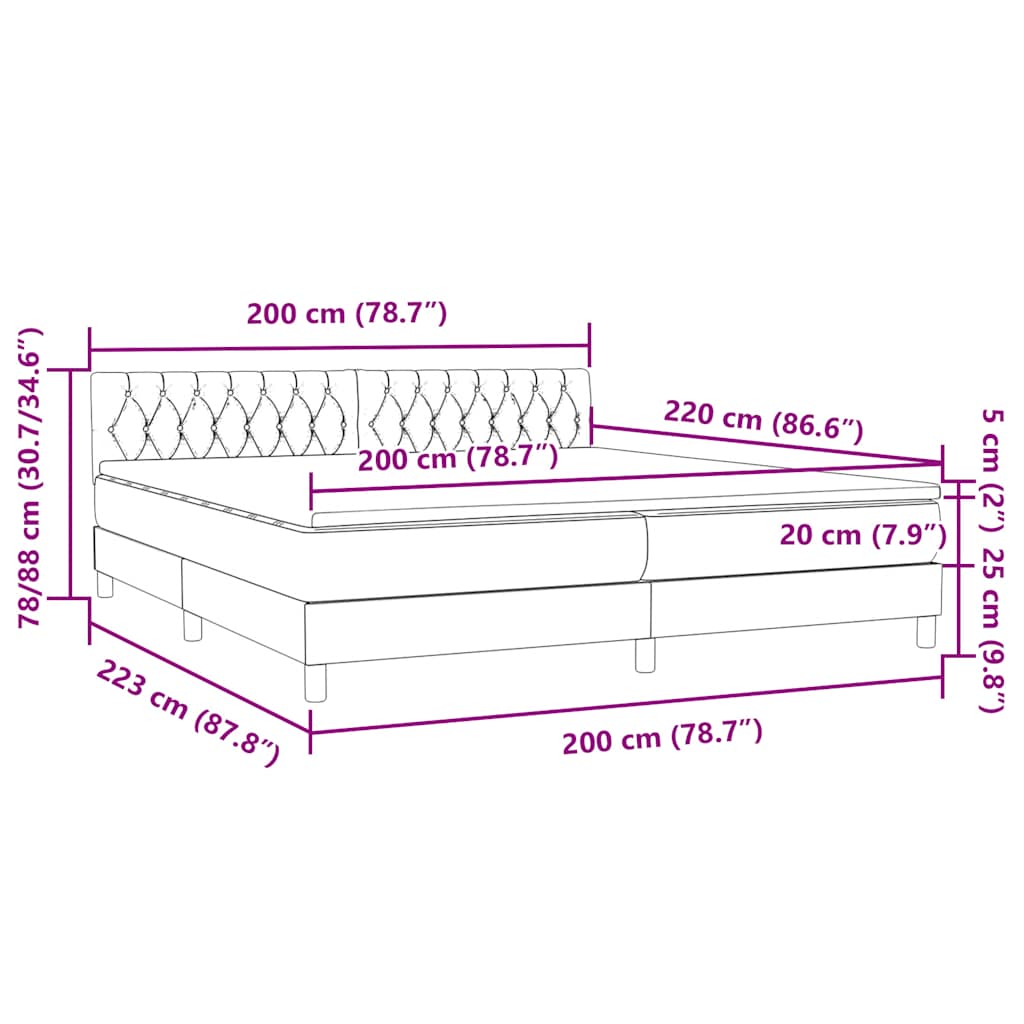 Box Spring Κρεβάτι με στρώμα Σκούρο γκρι 200x220 cm Βελούδινο - Pakobazaar