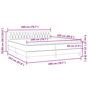Box Spring Κρεβάτι με στρώμα Σκούρο γκρι 200x220 cm Βελούδινο - Pakobazaar