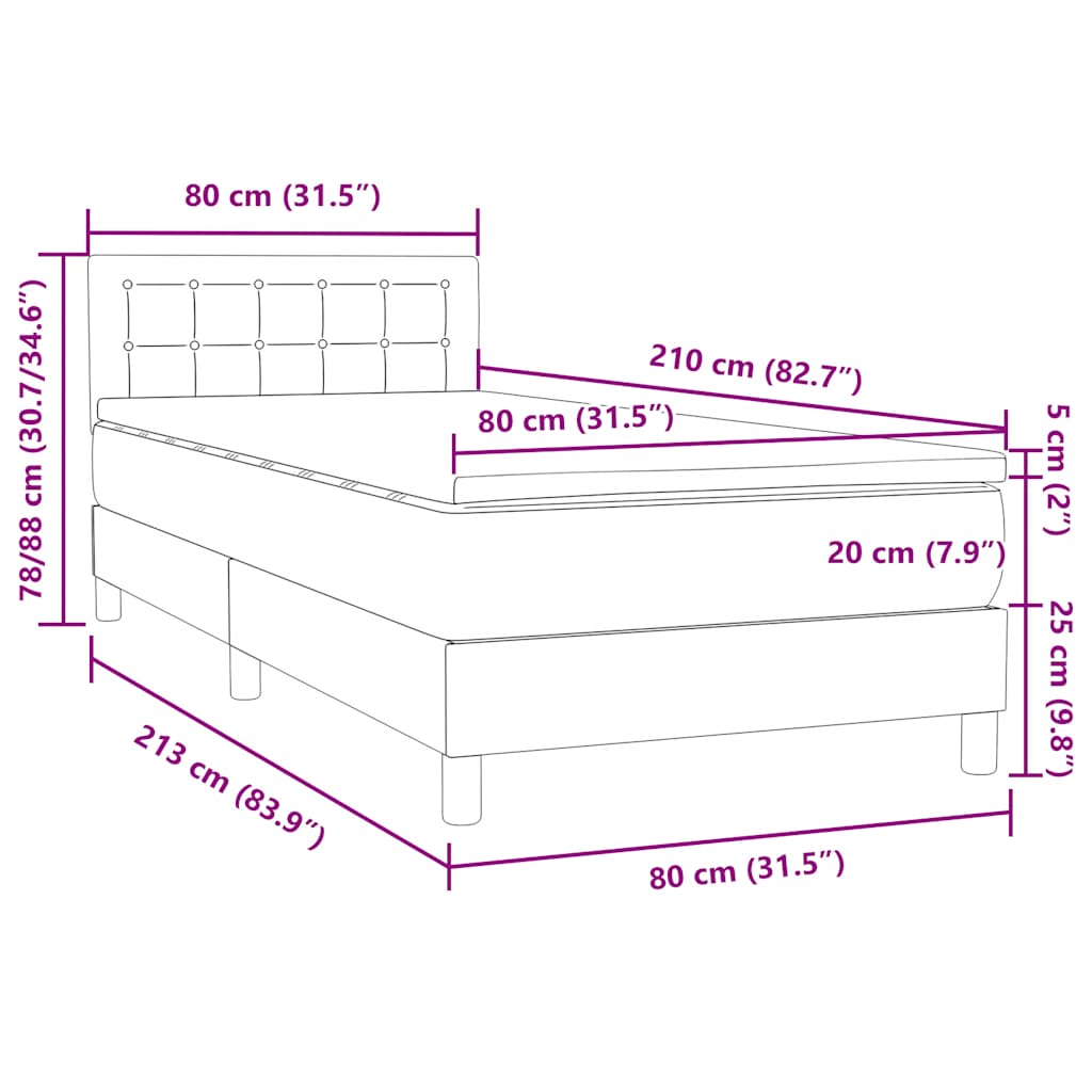 Box Spring Κρεβάτι με στρώμα Μαύρο 80x210 εκ. Βελούδινο