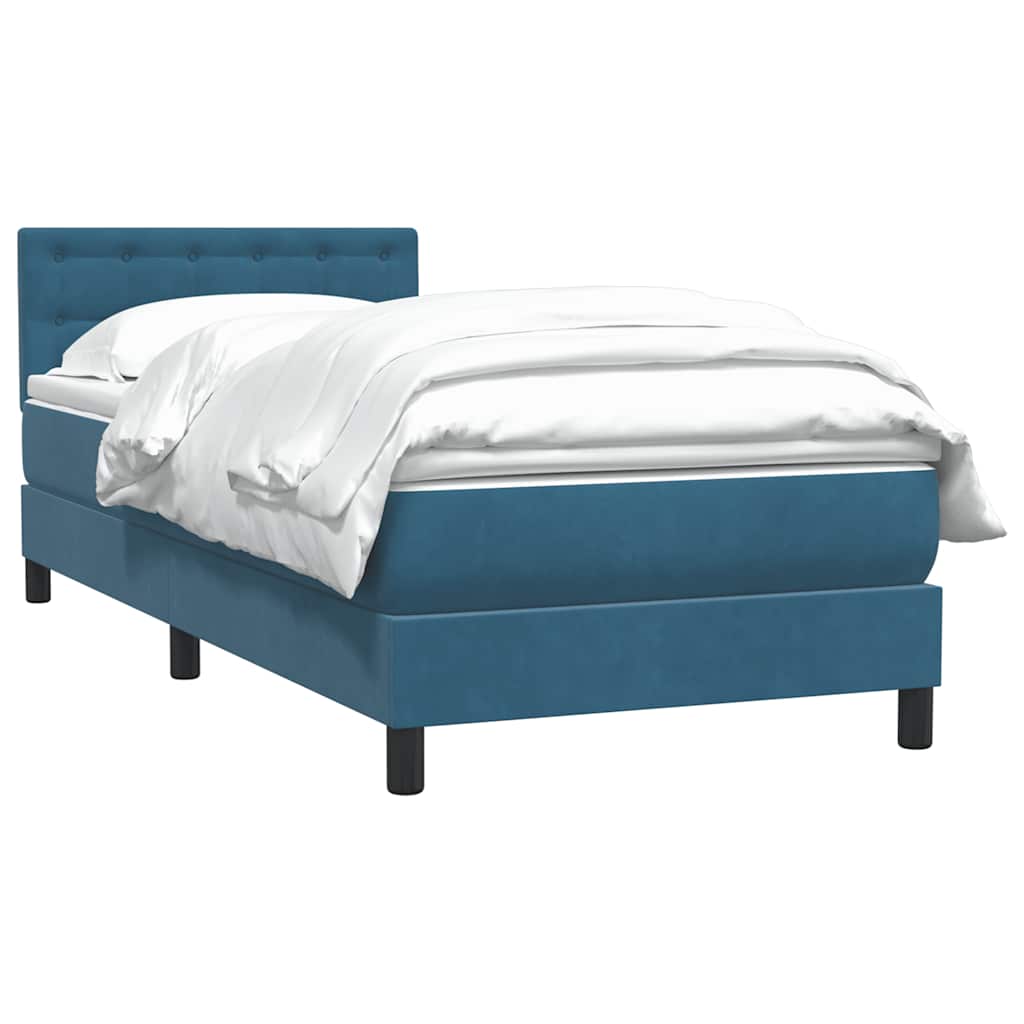 Box Spring κρεβάτι με στρώμα σκούρο μπλε 80x210 εκ. Βελούδινο