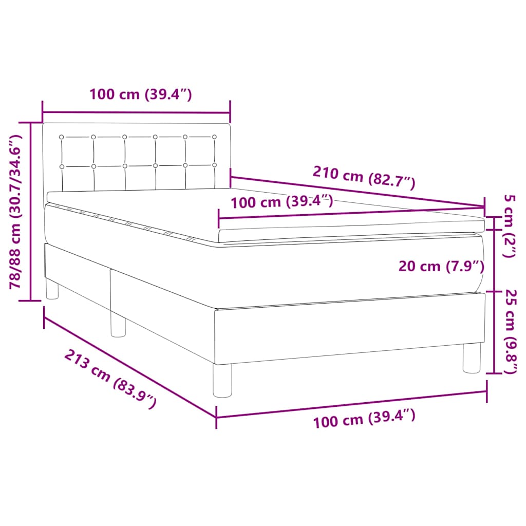 Κρεβάτι Boxspring με Στρώμα Σκούρο Πράσινο 100x210εκ. Βελούδινο
