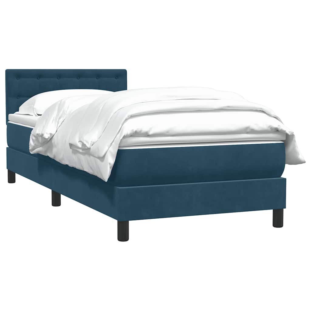 Κρεβάτι Boxspring με Στρώμα Σκούρο Μπλε 100x210 εκ. Βελούδινο - Pakobazaar