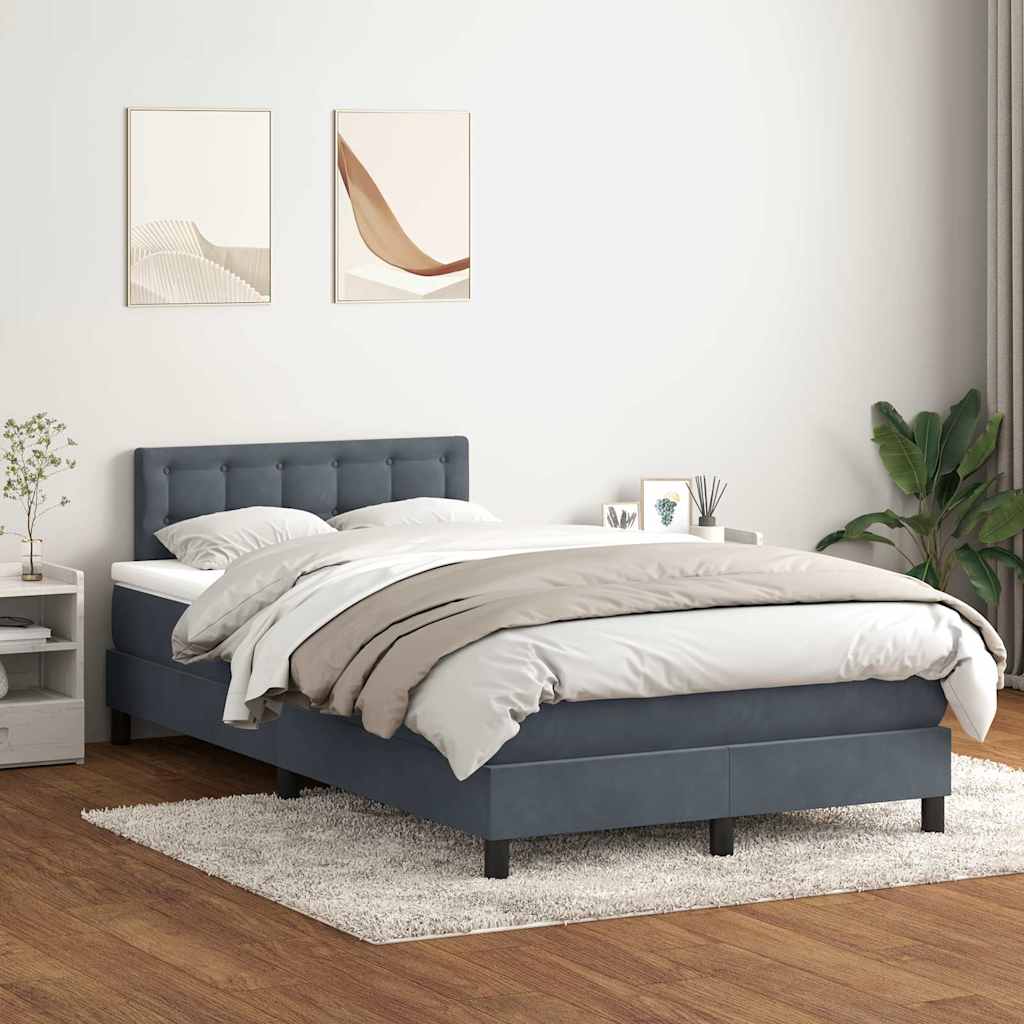 Κρεβάτι Boxspring με Στρώμα Σκούρο Γκρι 120x210 εκ. Βελούδινο - Pakobazaar