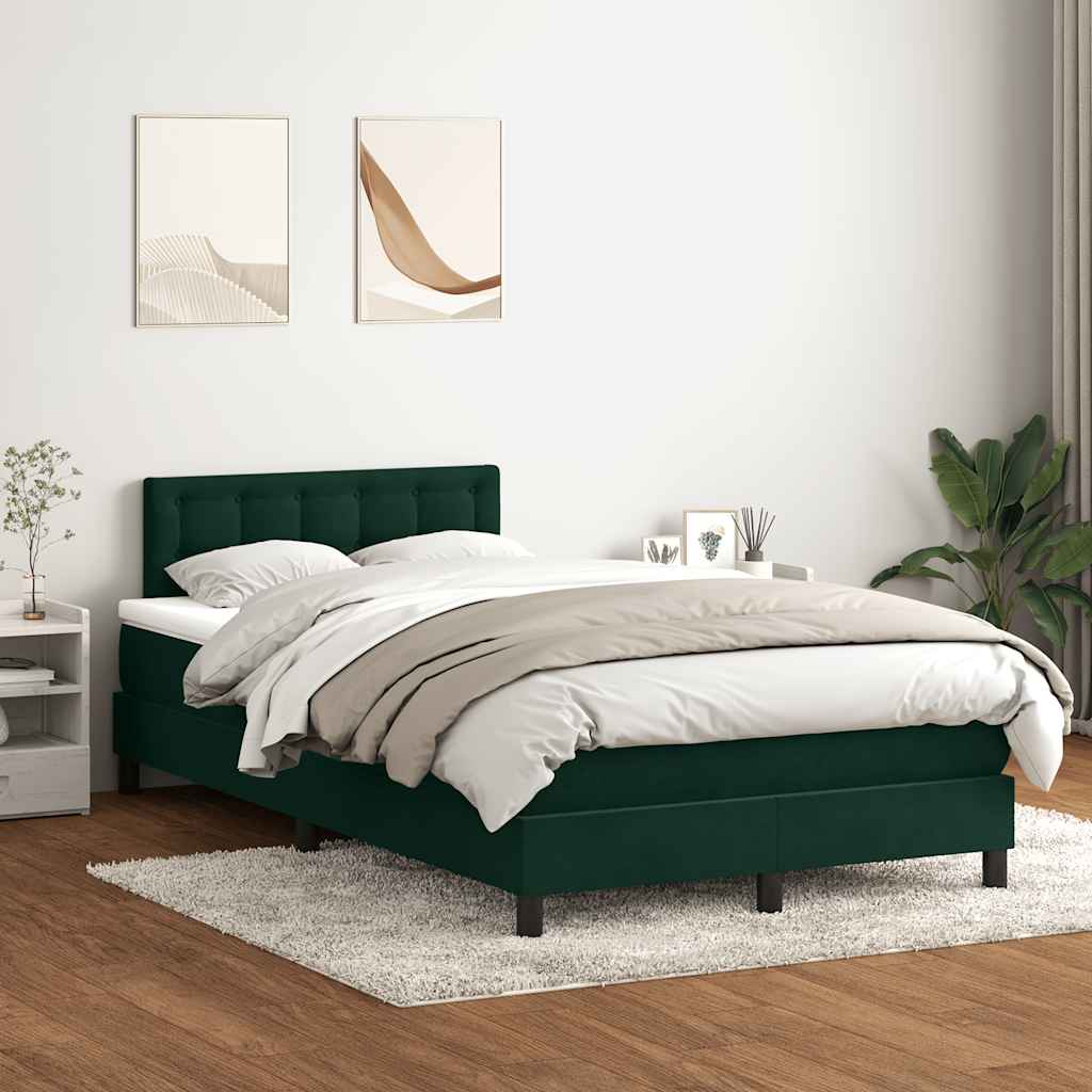 Κρεβάτι Boxspring με Στρώμα Σκούρο Πράσινο 120x210εκ. Βελούδινο - Pakobazaar