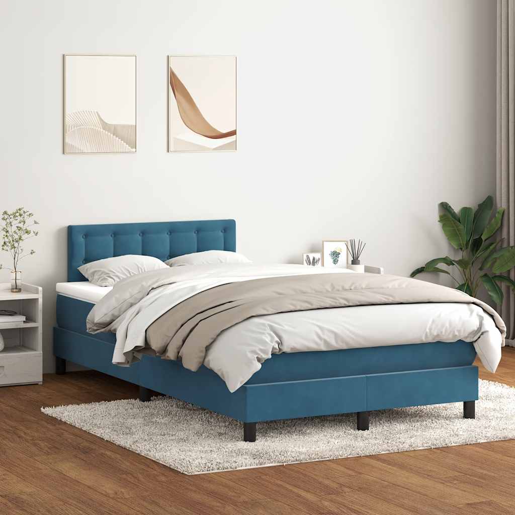 Κρεβάτι Boxspring με Στρώμα Σκούρο Μπλε 120x210 εκ. Βελούδινο - Pakobazaar