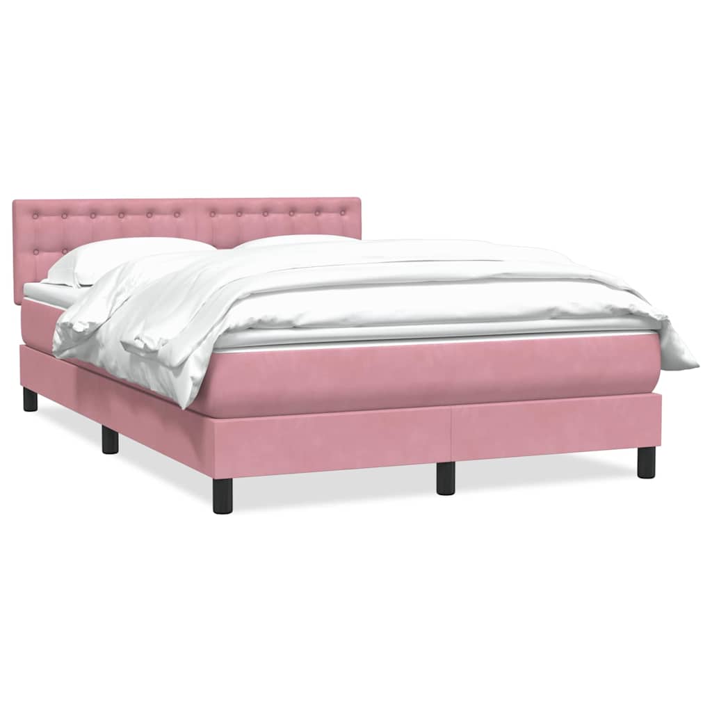 Κρεβάτι Boxspring με Στρώμα Ροζ 140x210 εκ. Βελούδινο