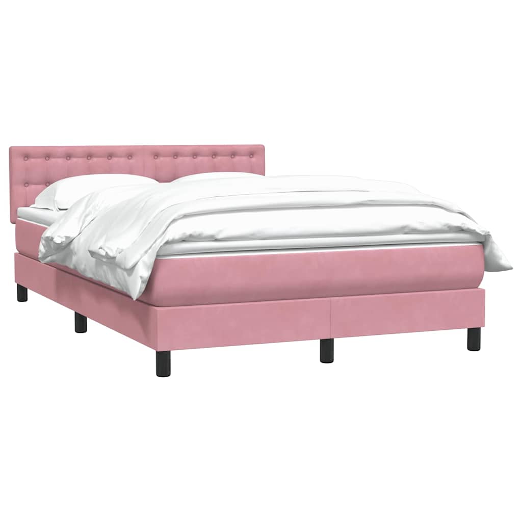 Κρεβάτι Boxspring με Στρώμα Ροζ 140x210 εκ. Βελούδινο