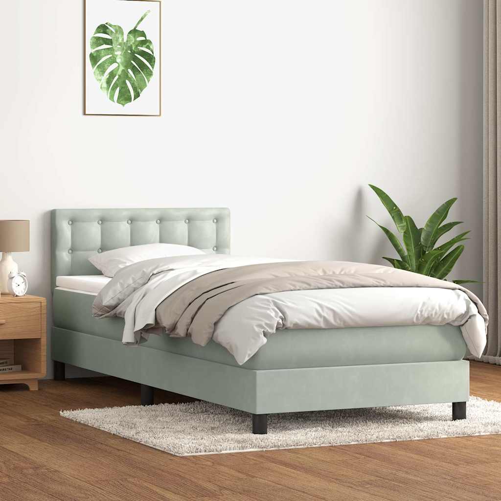Box Spring κρεβάτι με στρώμα ανοιχτό γκρι 100x220 εκ. Βελούδινο - Pakobazaar