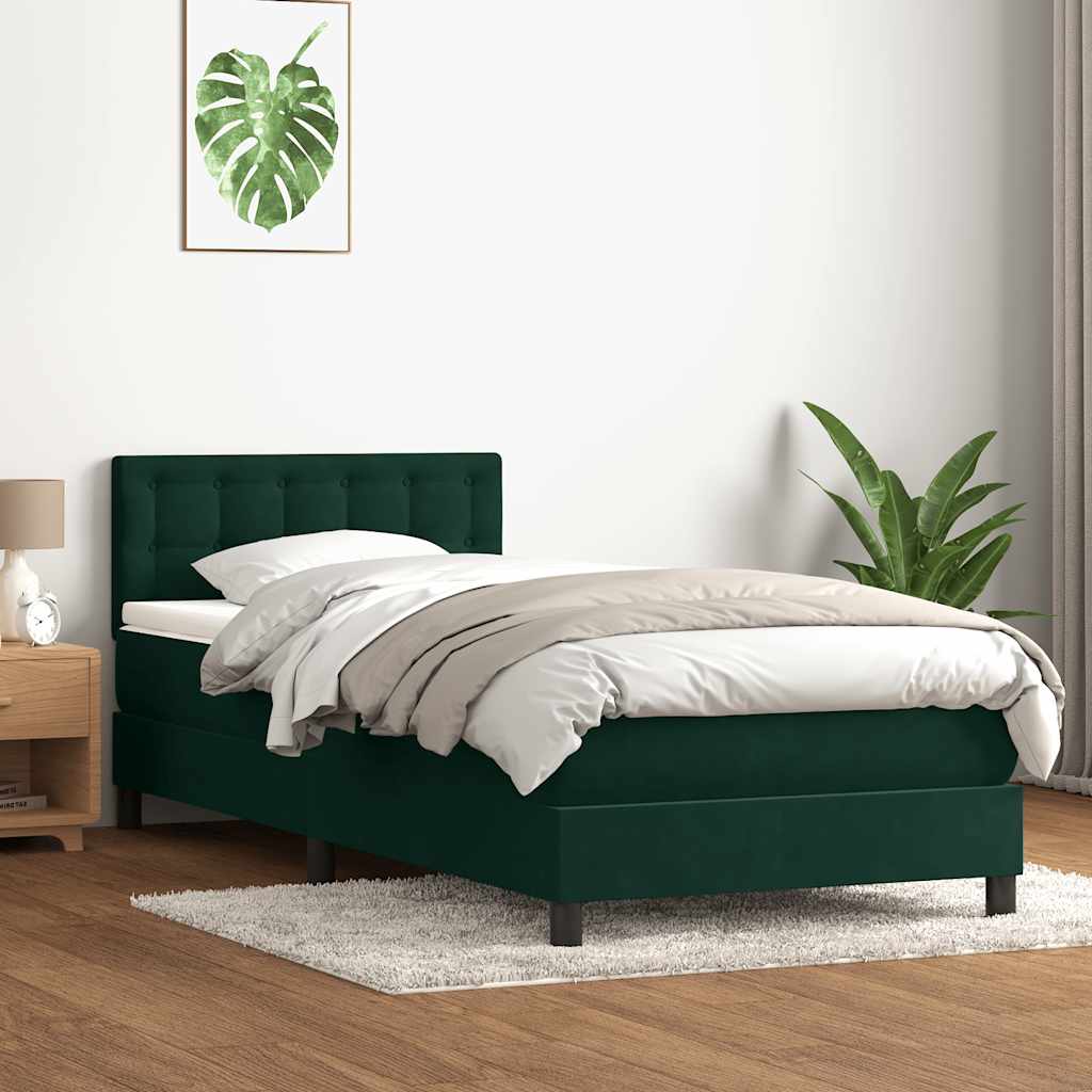 Box Spring κρεβάτι με στρώμα σκούρο πράσινο 100x220cm Βελούδινο - Pakobazaar