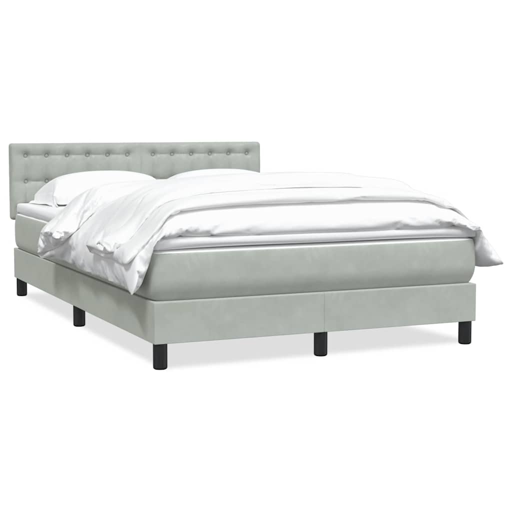 Κρεβάτι Boxspring με Στρώμα Ανοιχτό Γκρι 140x220 εκ. Βελούδινο - Pakobazaar