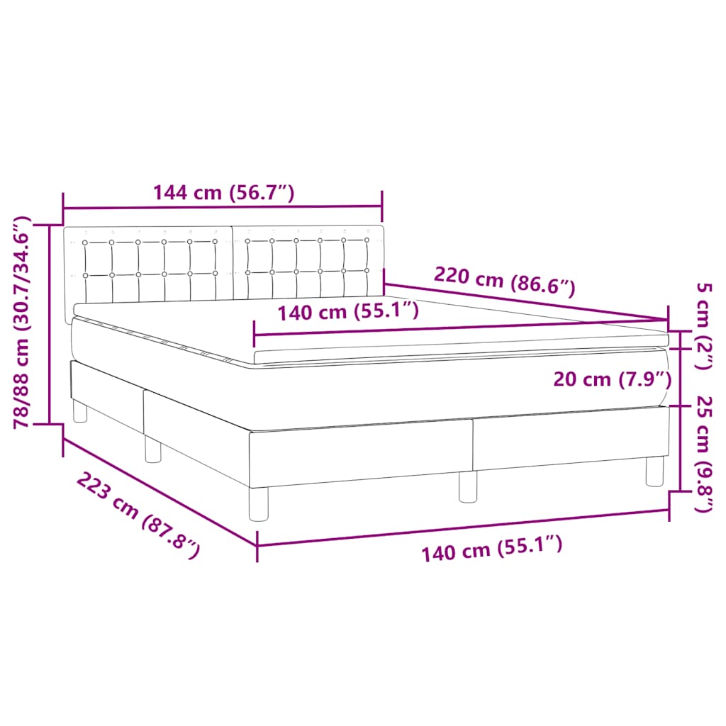 Box Spring Κρεβάτι με στρώμα Σκούρο γκρι 140x220 cm Βελούδινο