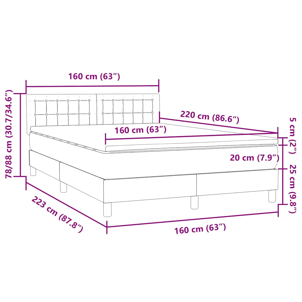 Box Spring Κρεβάτι με στρώμα Σκούρο γκρι 160x220 cm Βελούδινο