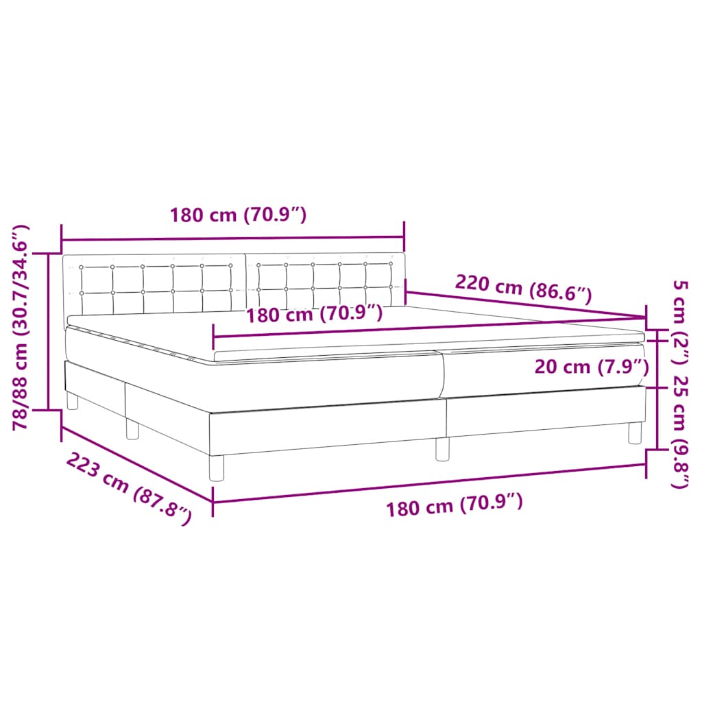 Box Spring Κρεβάτι με στρώμα Μαύρο 180x220 cm Βελούδινο