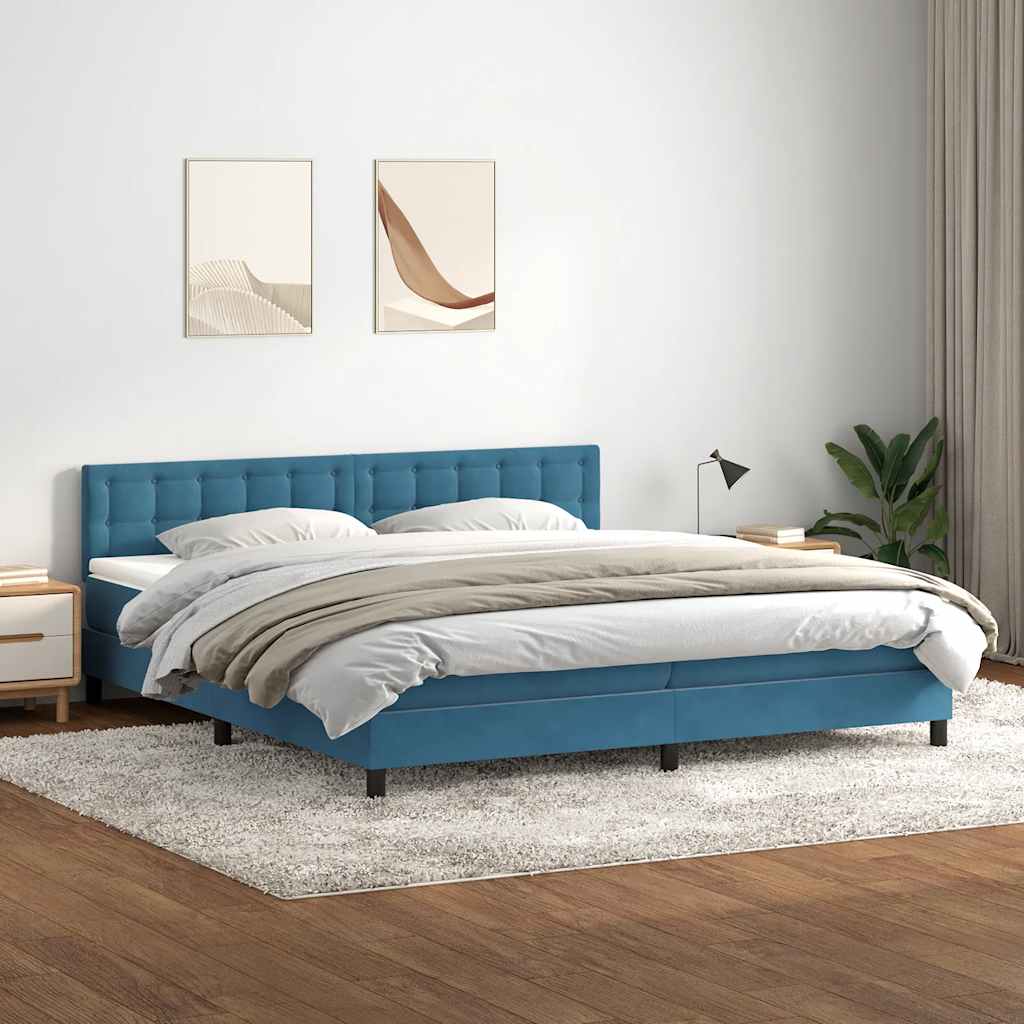 Box Spring κρεβάτι με στρώμα σκούρο μπλε 180x220 cm Βελούδινο