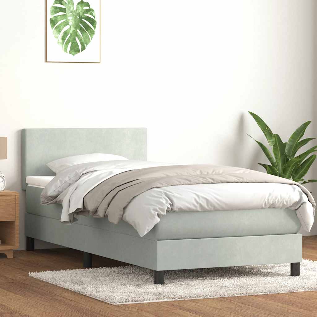 Κρεβάτι Boxspring με Στρώμα & LED Ανοιχτό Γκρι 80x210 εκ. Βελούδινο - Pakobazaar
