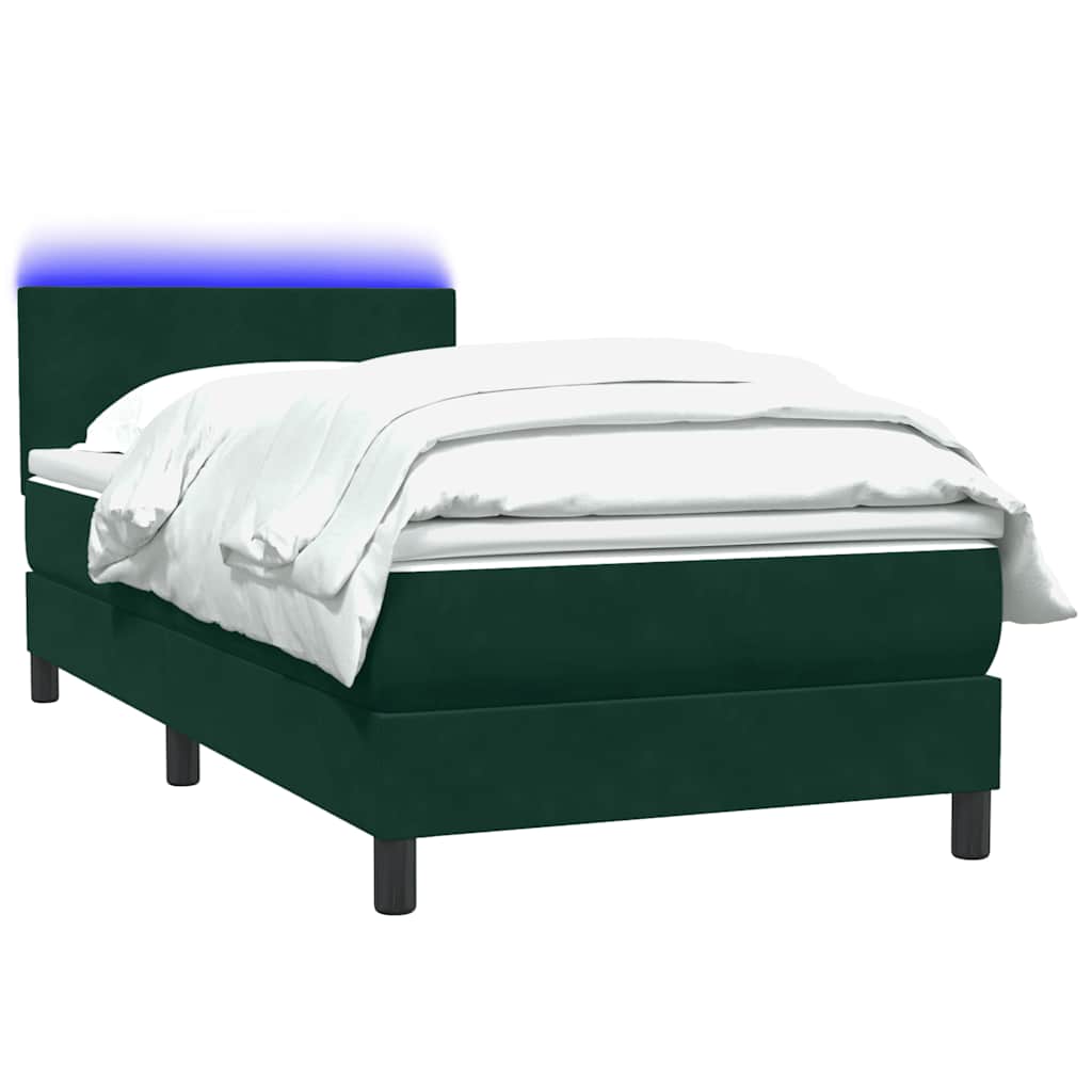 Κρεβάτι Boxspring με Στρώμα & LED Σκούρο πράσινο 80x210 cm Velvet - Pakobazaar
