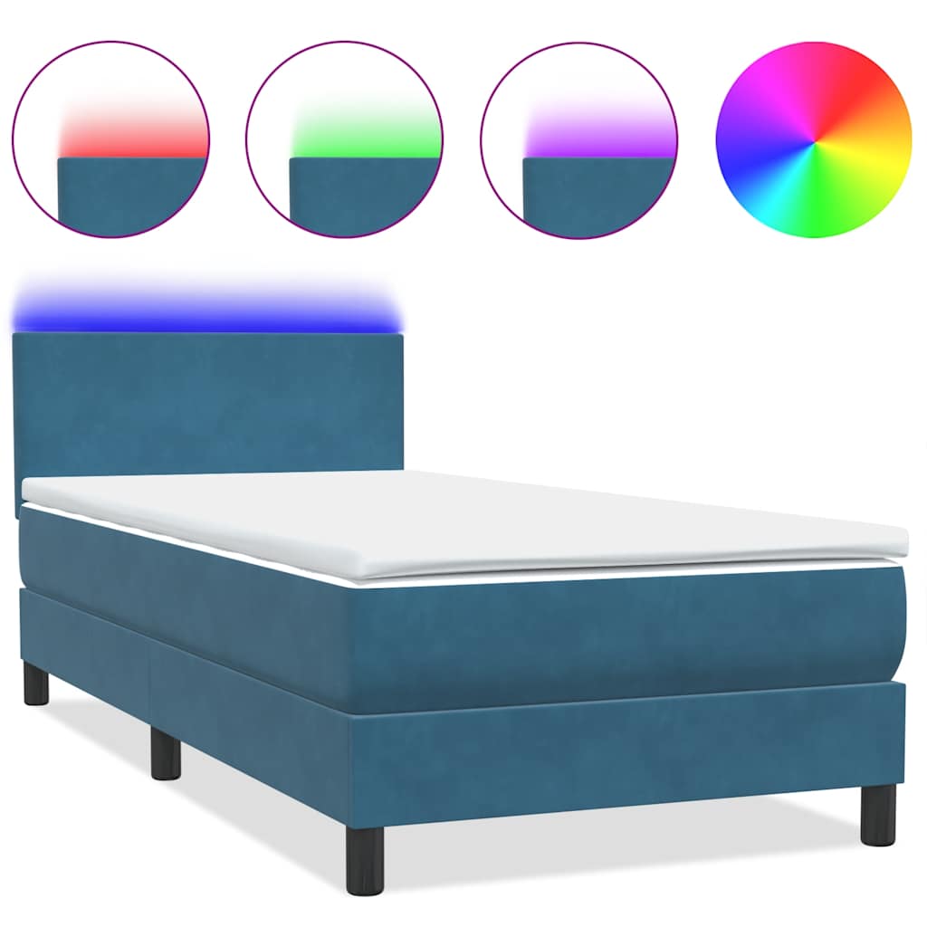 Κρεβάτι Boxspring με Στρώμα & LED σκούρο μπλε 80x210 εκ. Βελούδινο - Pakobazaar